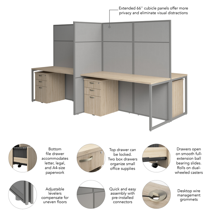 Easy Office 60W 4 Person Cubicle Desk with File Cabinets and 66H Panels