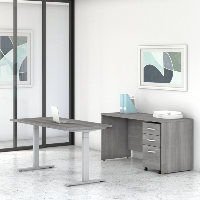 Studio C 60W x 30D Height Adjustable Standing Desk, Credenza and Mobile File Cabinet