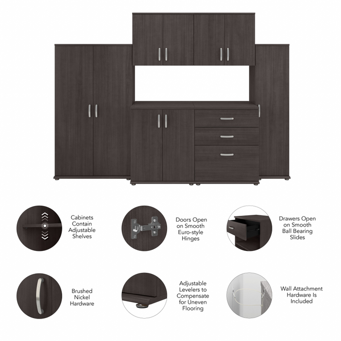 Universal 108W 6 Piece Modular Storage Set with Floor and Wall Cabinets