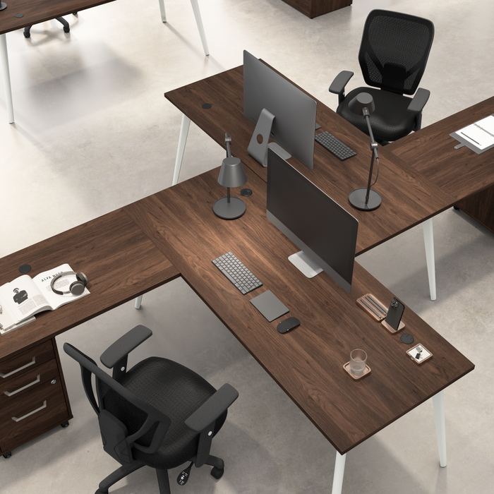 Vista 60W L Shaped Desk with Splayed Metal Legs and Low Storage Cabinet