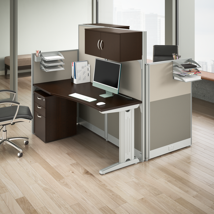 Office in an Hour 2 Person Cubicle Desks with Storage, Drawers, and Organizers