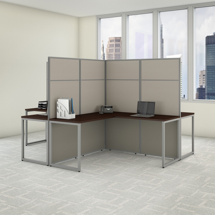 Easy Office 60W 4 Person L Shaped Cubicle Desk Workstation with 66H Panels