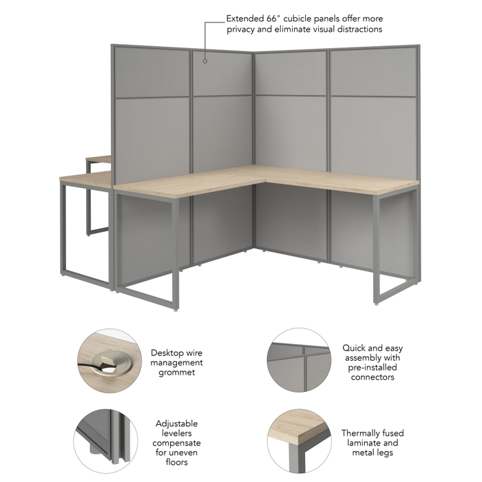 Easy Office 60W 2 Person L Shaped Cubicle Desk Workstation with 66H Panels