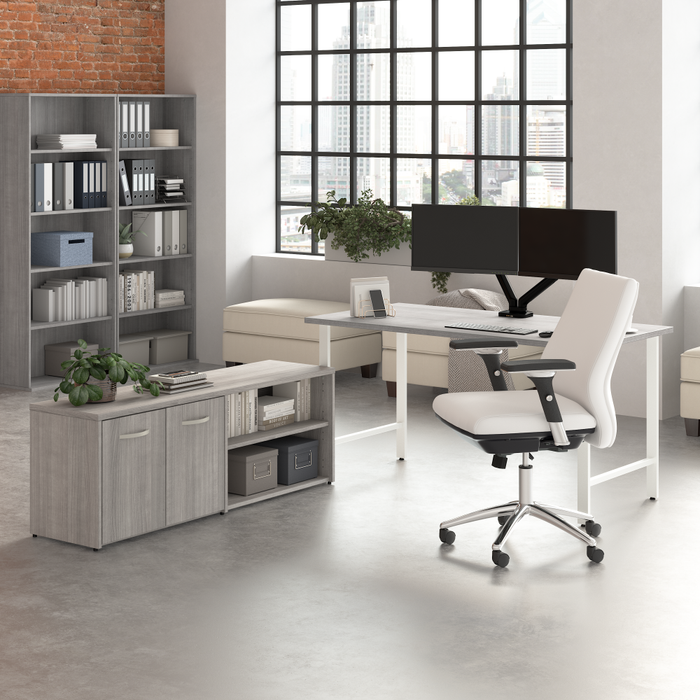 Hustle 60W x 30D Computer Desk and Low Storage Cabinet with Doors and Shelves