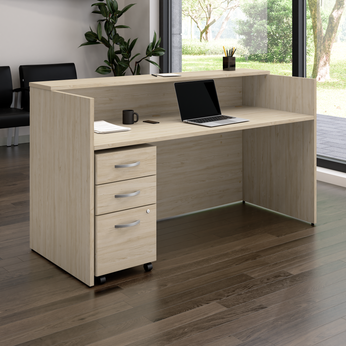 Arrive 72W x 30D Reception Desk with Shelf and Mobile File Cabinet