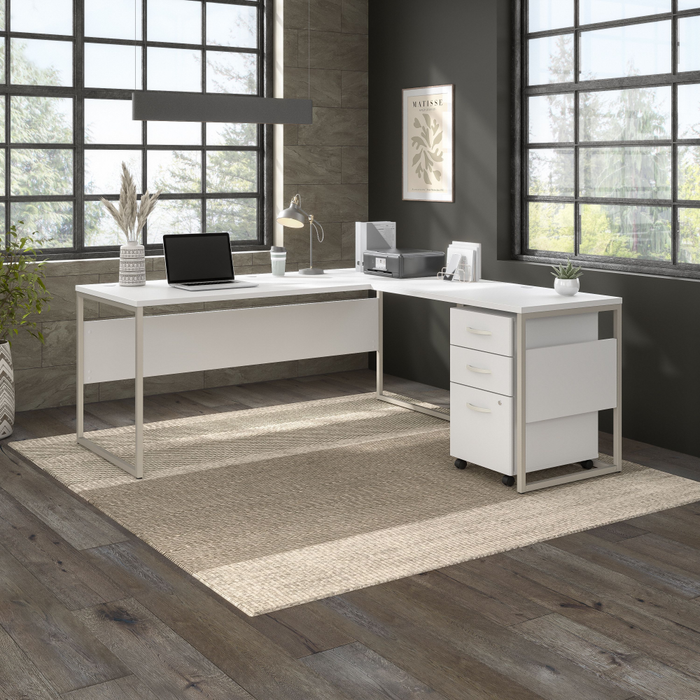 Hybrid 72W x 30D L Shaped Table Desk with Mobile File Cabinet
