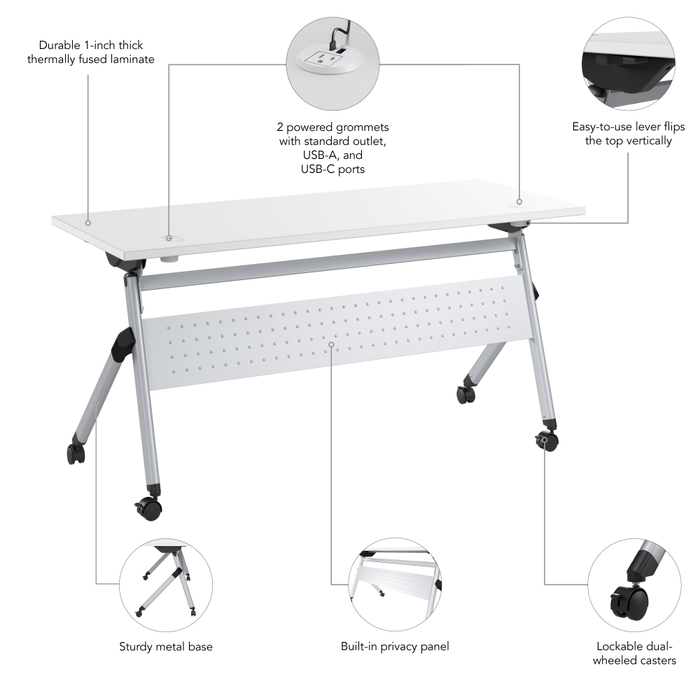Envision 60W Folding Training Table with Powered Grommets