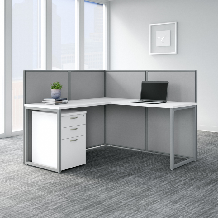 Easy Office 60W L Shaped Cubicle Desk with File Cabinet and 45H Panels