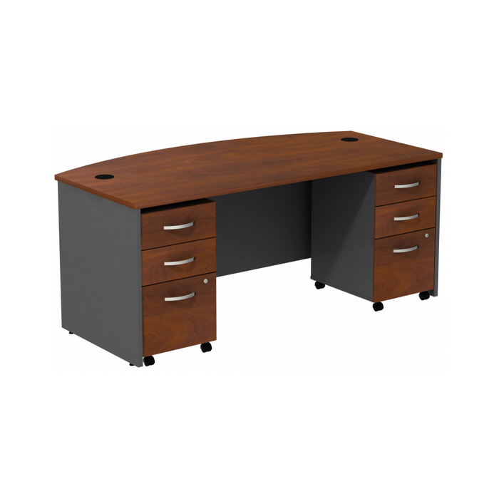 Series C Bow Front Desk with (2) 3 Drawer Mobile Pedestals