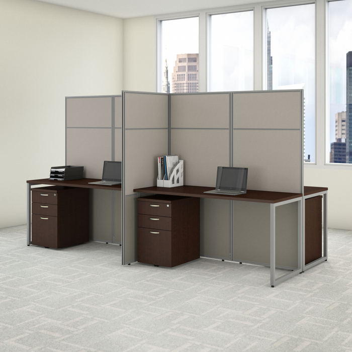 Easy Office 60W 4 Person Cubicle Desk with File Cabinets and 66H Panels