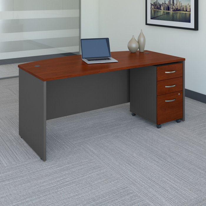 Series C 72W x 36D Bow Front Desk with Mobile File Cabinet