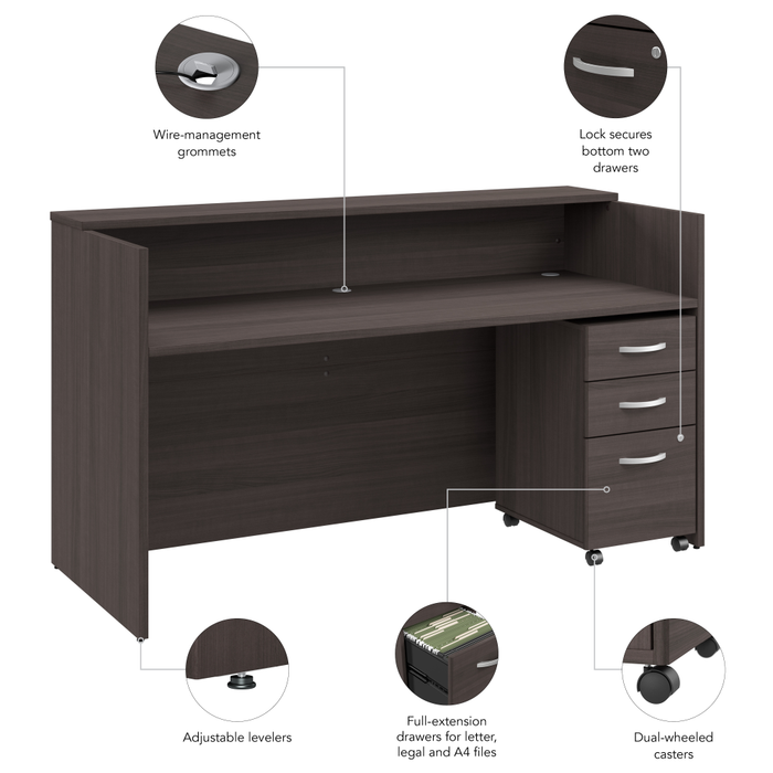 Arrive 72W x 30D Reception Desk with Shelf and Mobile File Cabinet
