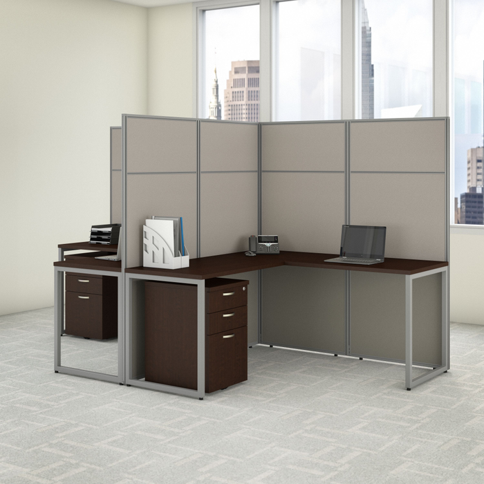 Easy Office 60-inch 2 Person L Shaped Cubicle Desk with Drawers and Tall Panels