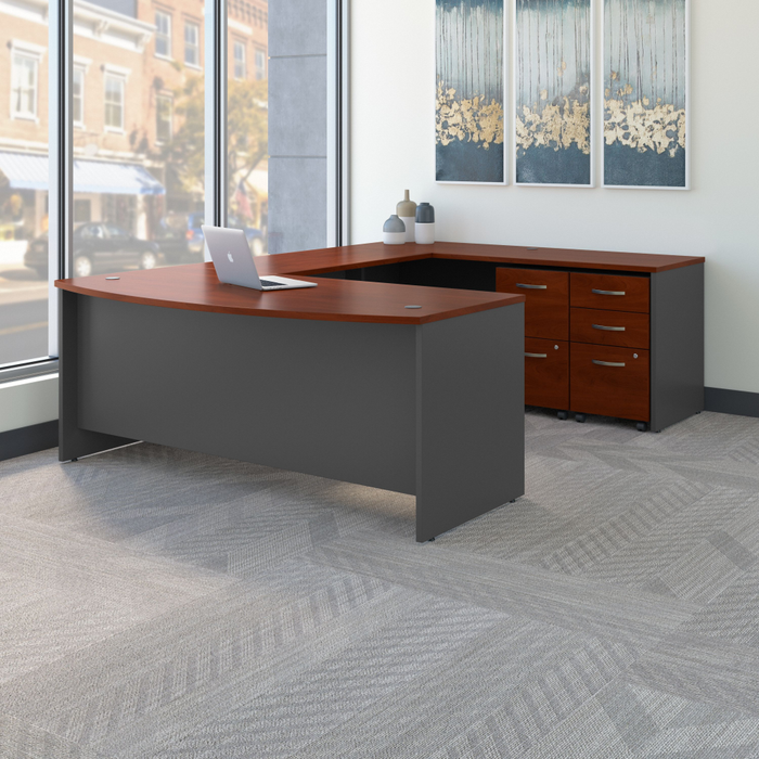 Series C 72W x 36D Bow Front U Shaped Desk with Mobile File Cabinets