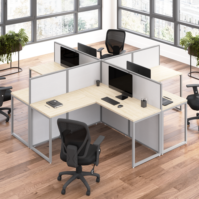 Easy Office 60W 4 Person L Shaped Cubicle Desk Workstation with 45H Panels