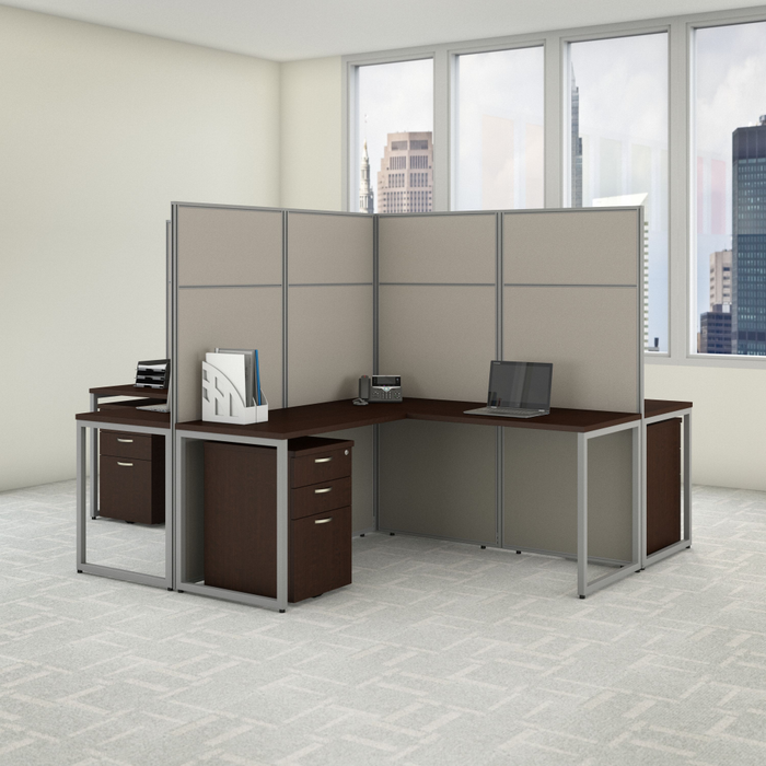 Easy Office 60W 4 Person L Shaped Cubicle Desk with Drawers and 66H Panels