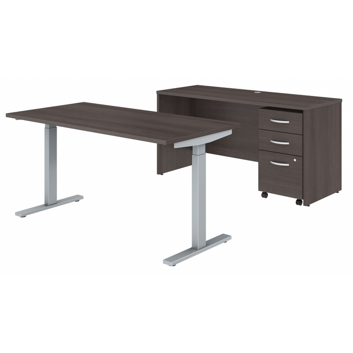 Studio C 60W x 30D Height Adjustable Standing Desk, Credenza and Mobile File Cabinet