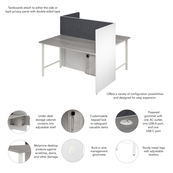 Hustle 60-inch 2 Person Office Cubicles with Locking Storage and Large Tackboards