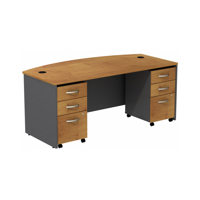 Series C Bow Front Desk with (2) 3 Drawer Mobile Pedestals