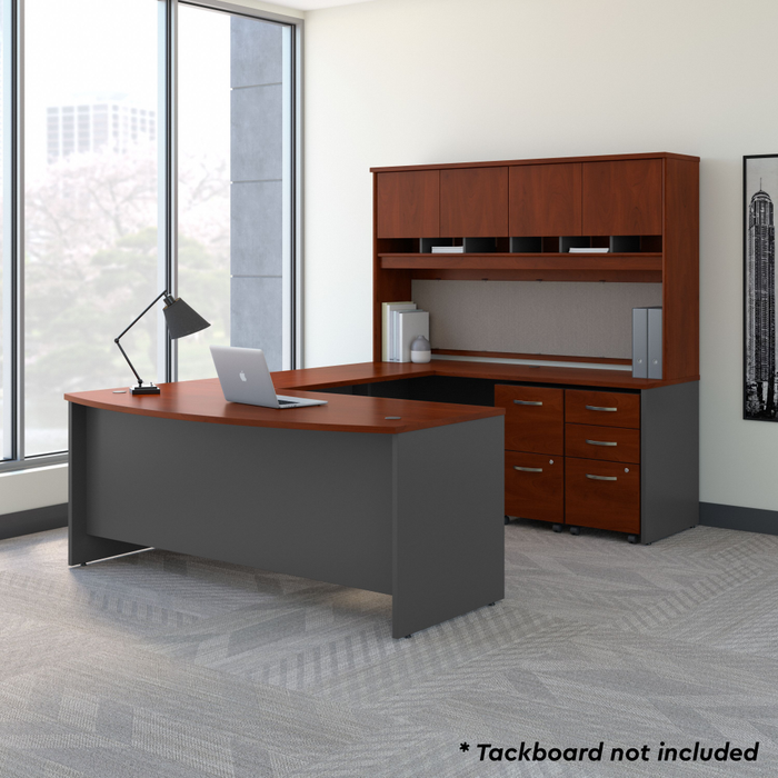 72W Bow Front U Shaped Desk with Hutch and Storage