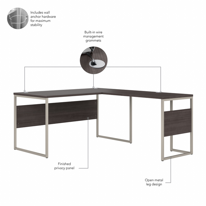 Hybrid 60W x 30D L Shaped Table Desk with Metal Legs