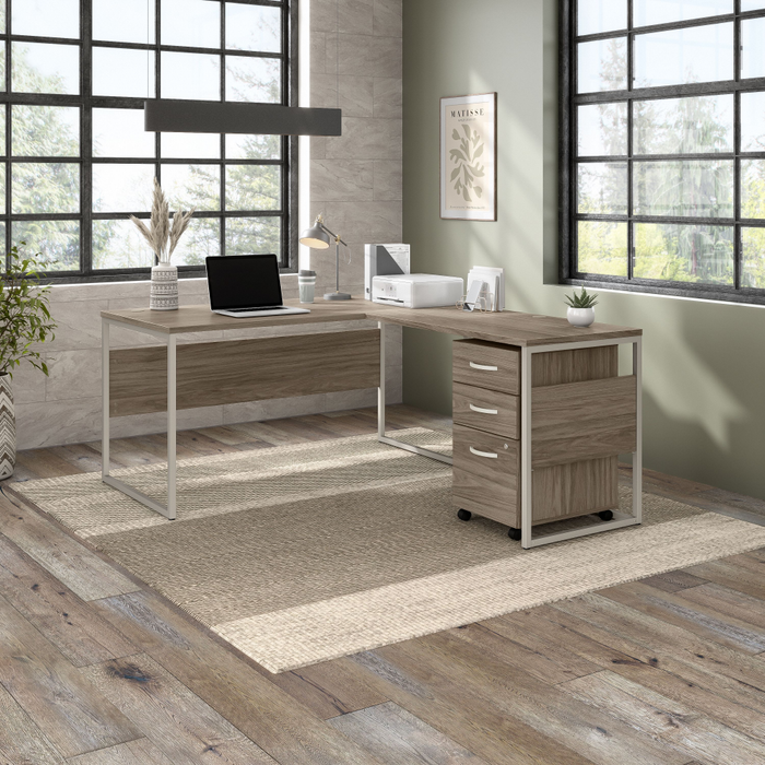Hybrid 60W x 30D L Shaped Table Desk with Mobile File Cabinet