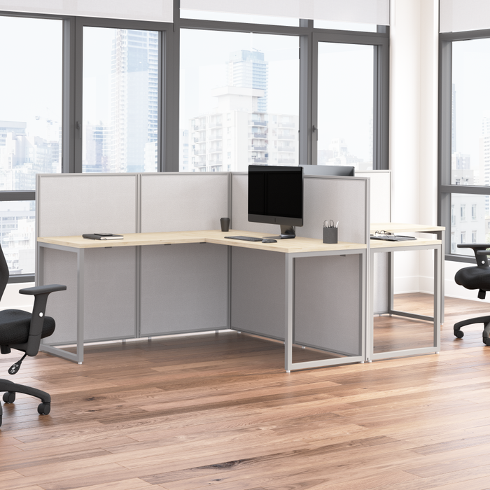 Easy Office 60W 2 Person L Shaped Cubicle Desk Workstation with 45H Panels