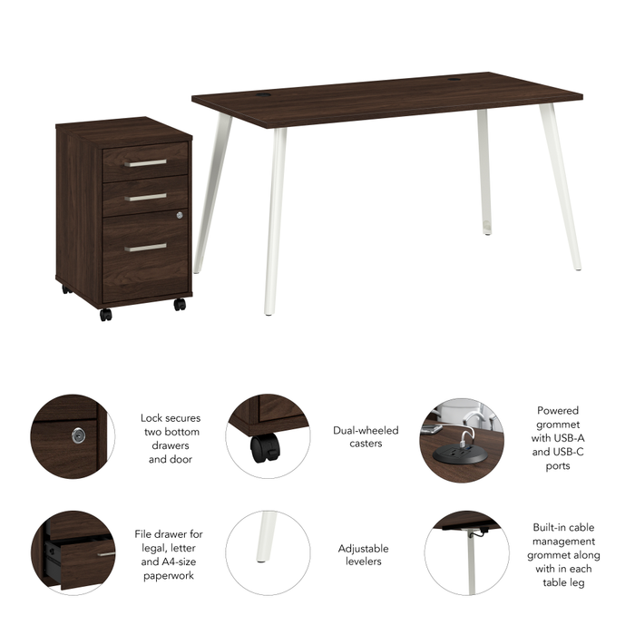 Vista 60W Desk with Splayed Metal Legs and 3 Drawer Mobile File Cabinet