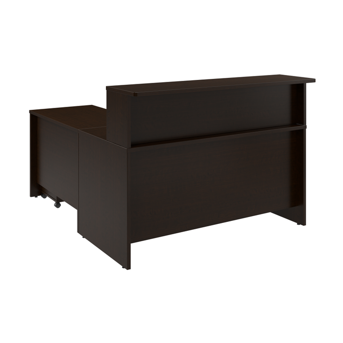 Arrive 60W x 72D L Shaped Reception Desk with Shelf and Mobile File Cabinet