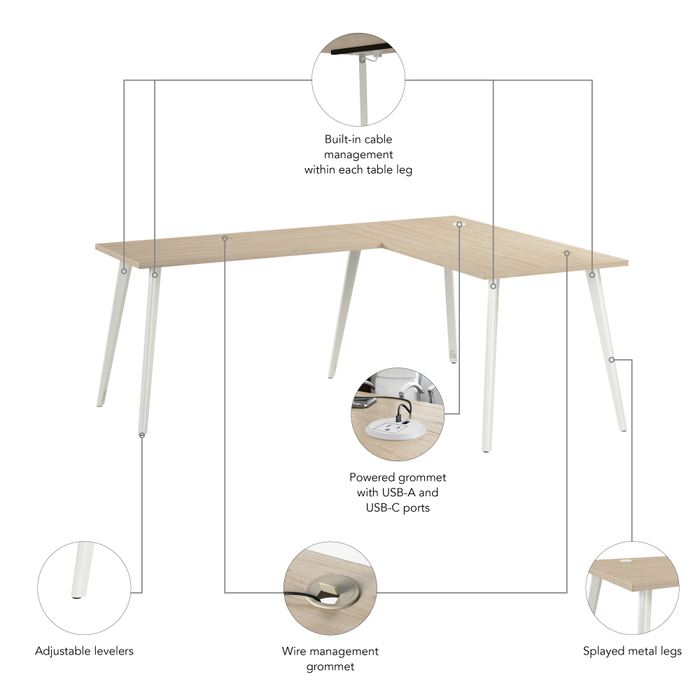 Vista 60W x 30D L Shaped Desk with Splayed Metal Legs