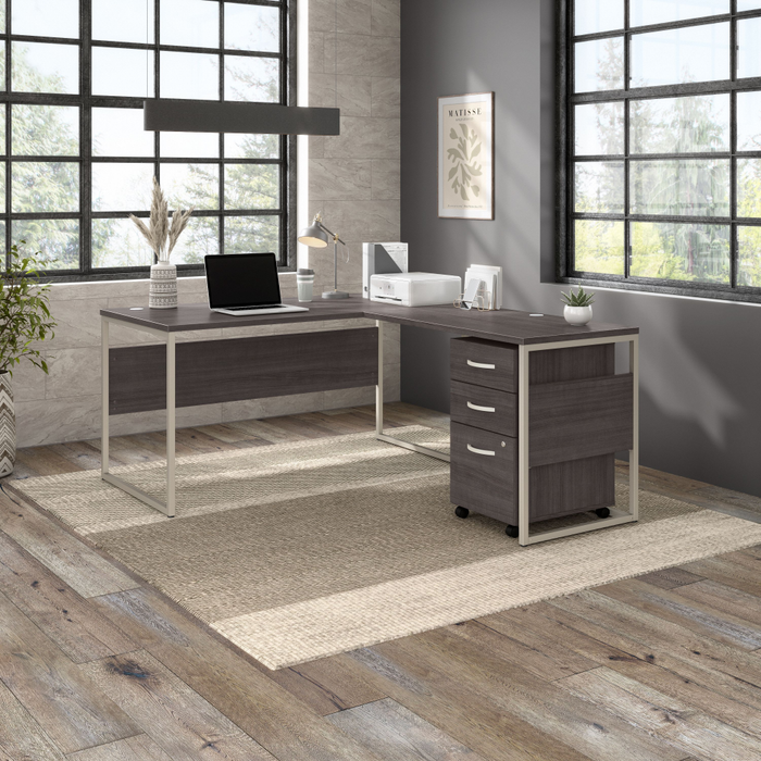 Hybrid 60W x 30D L Shaped Table Desk with Mobile File Cabinet