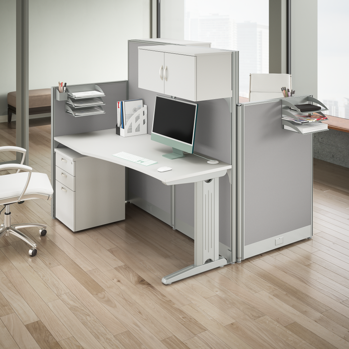 Office in an Hour 2 Person Cubicle Desks with Storage, Drawers, and Organizers