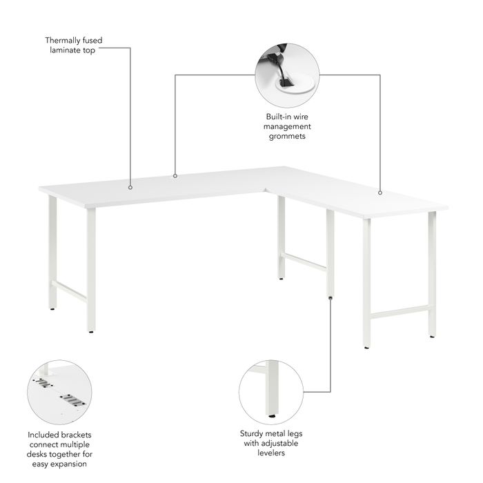 Hustle 72W x 30D L Shaped Computer Desk with Metal Legs