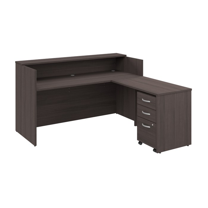 Arrive 72W x 72D L Shaped Reception Desk with Shelf and Mobile File Cabinet