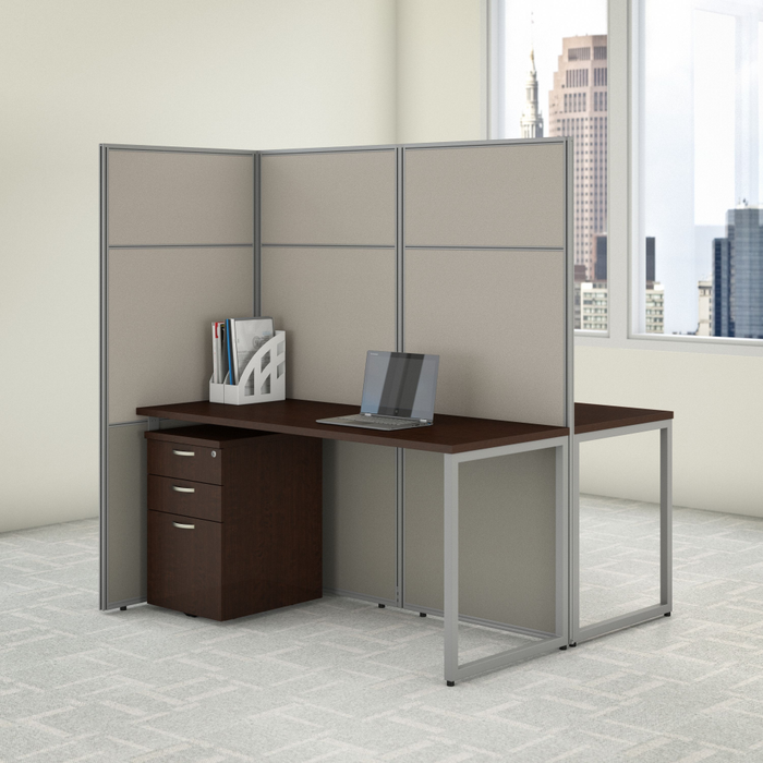 Easy Office 60W 2 Person Cubicle Desk with File Cabinets and 66H Panels