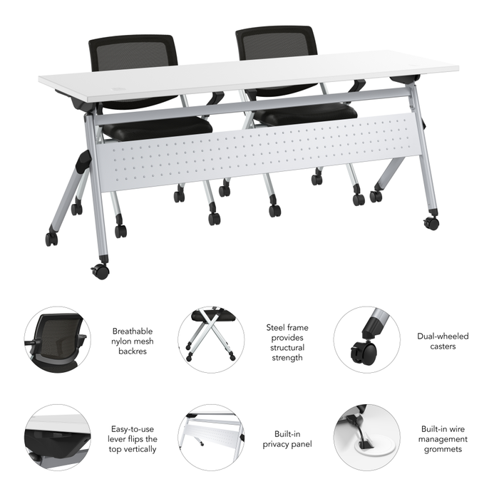 Envision 72W Folding Training Table and 2 Folding Chairs with Arms