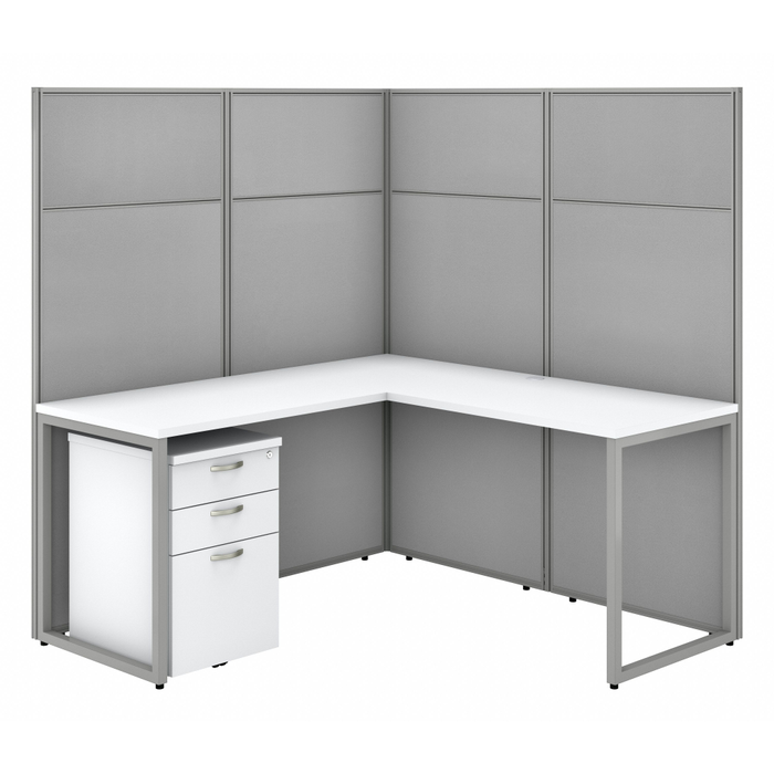 Easy Office 60W L Shaped Cubicle Desk with File Cabinet and 66H Panels