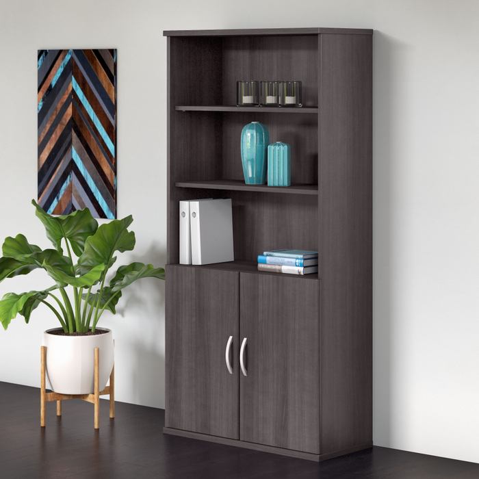 Studio C Tall 5 Shelf Bookcase with Doors