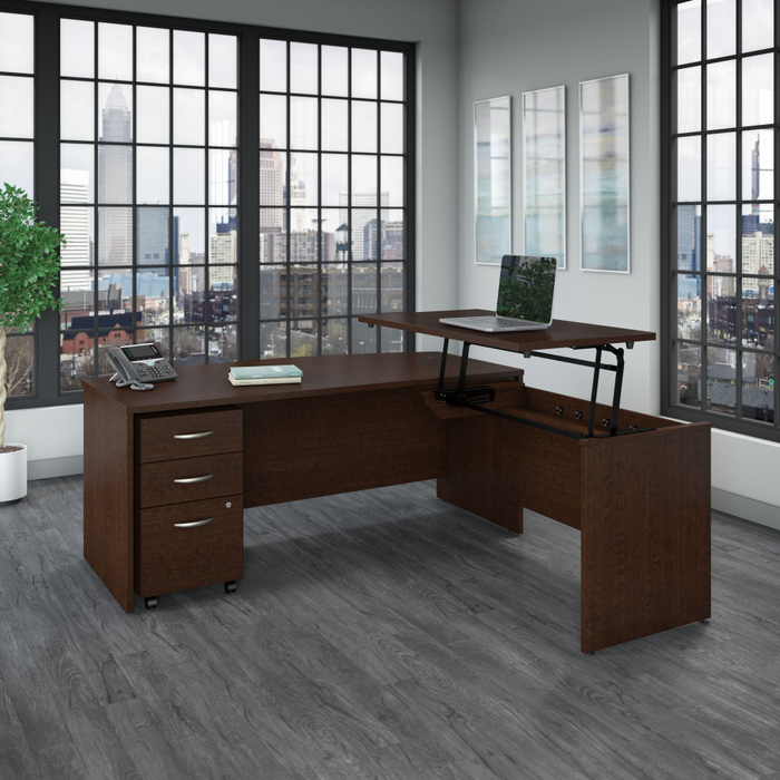 Series C 72W x 36D 3 Position Bow Front Sit to Stand L Shaped Desk with Mobile File Cabinet