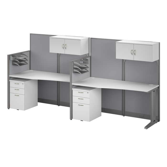 Office in an Hour 2 Person Cubicle Desks with Storage, Drawers, and Organizers