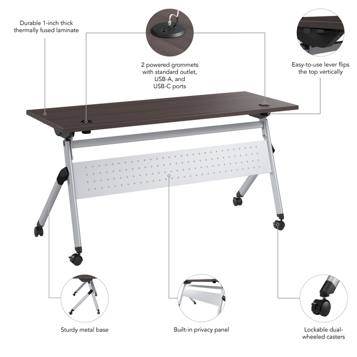Envision 60W Folding Training Table with Powered Grommets