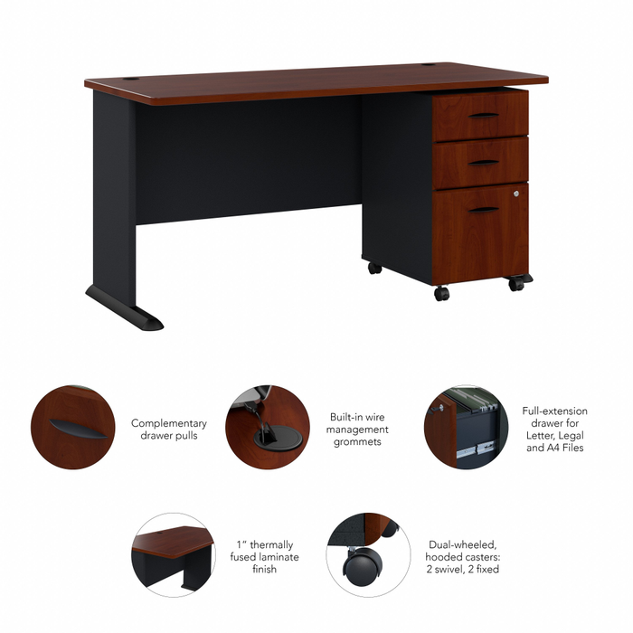 Series A 60W Desk with Mobile File Cabinet