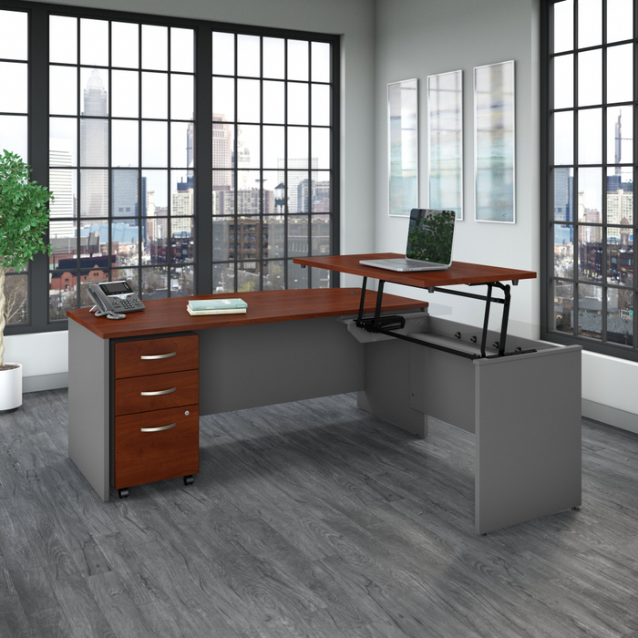 Series C 72W x 36D 3 Position Bow Front Sit to Stand L Shaped Desk with Mobile File Cabinet