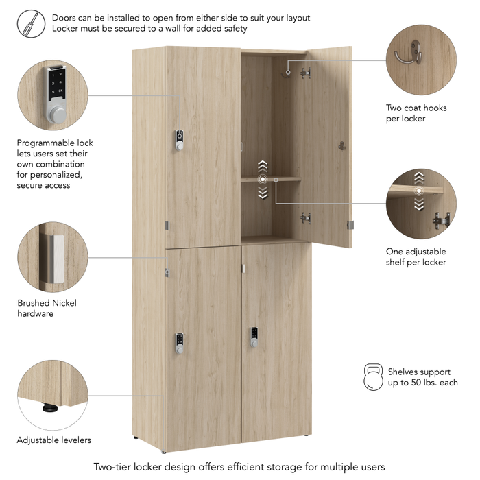 Assure Two Tier 4 Door Storage Lockers with Keypad Locks