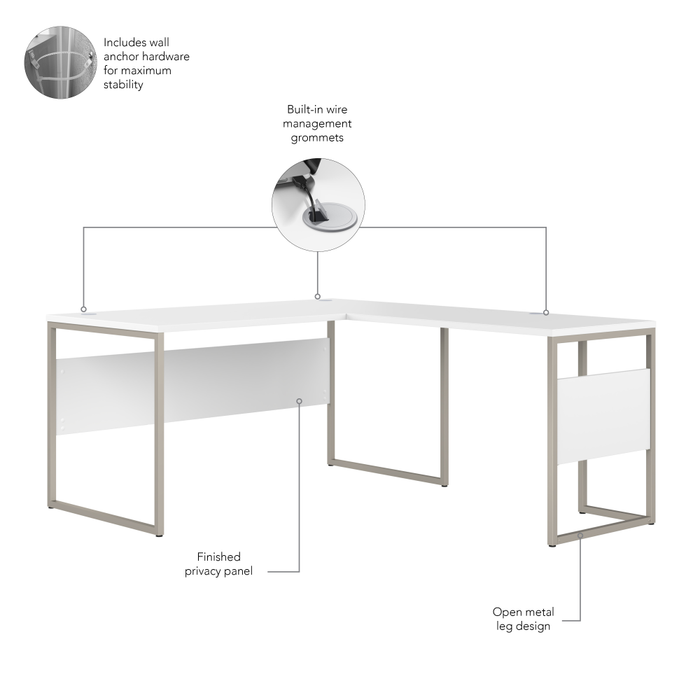 Hybrid 60W x 30D L Shaped Table Desk with Metal Legs