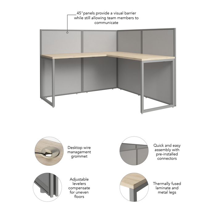 Easy Office 60W L Shaped Cubicle Desk Workstation with 45H Panels