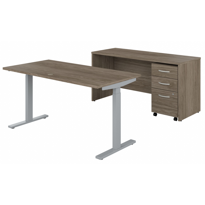 Studio C 60W x 30D Height Adjustable Standing Desk, Credenza and Mobile File Cabinet