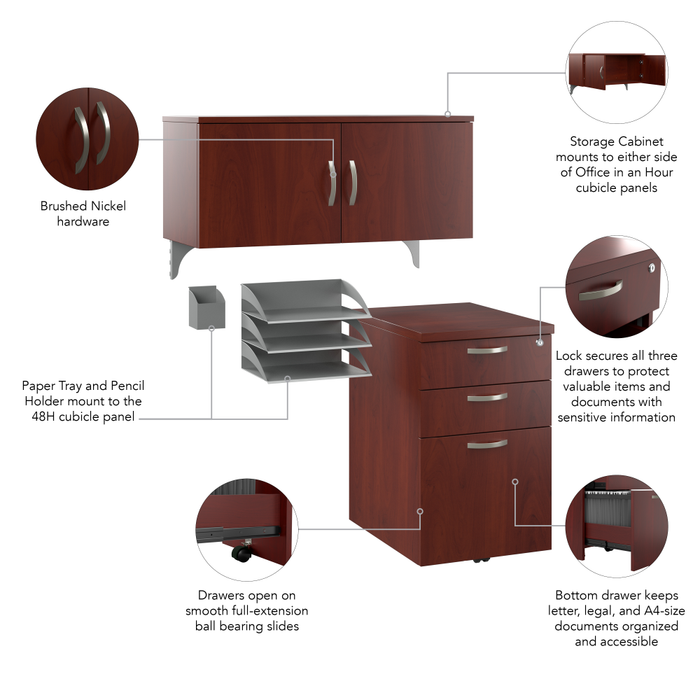 Office in an Hour Cubicle Storage with Cabinet, Drawers, Paper Tray, and Pencil Holder