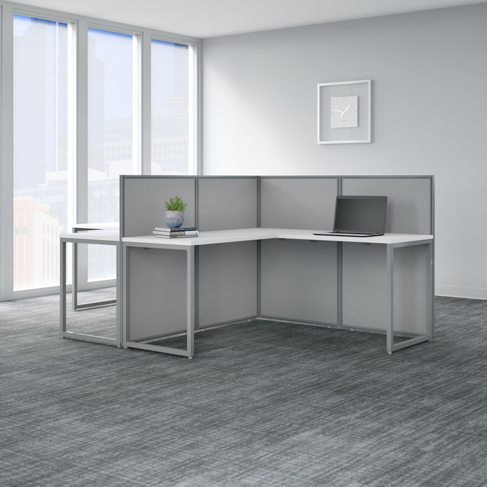 Easy Office 60W 2 Person L Shaped Cubicle Desk Workstation with 45H Panels