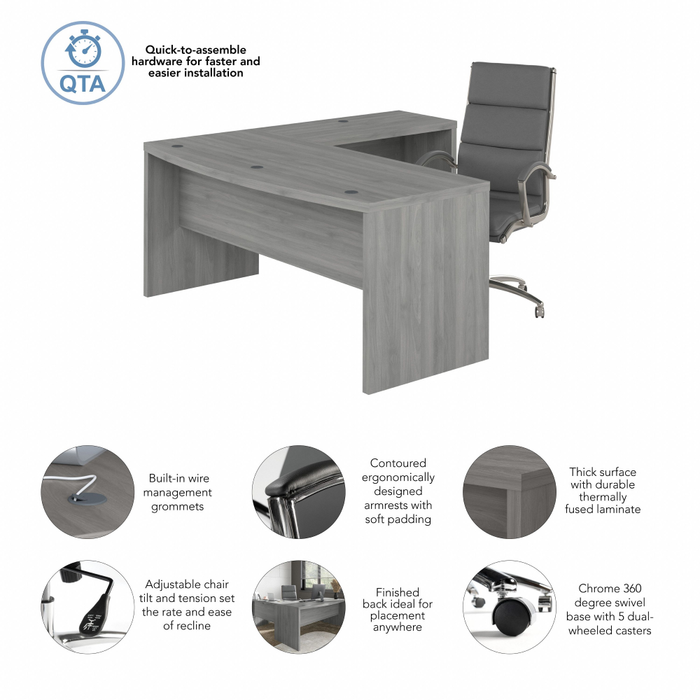 Echo 72W Bow Front L Shaped Desk and Chair Set